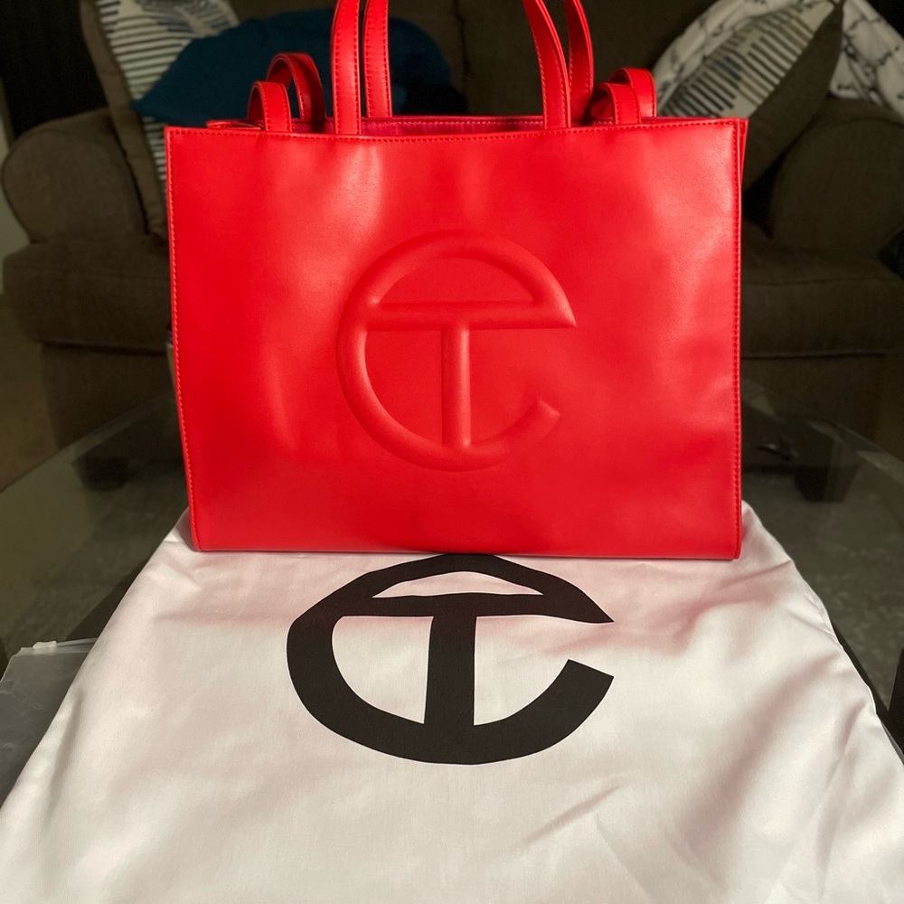 Brand new medium Red Telfar Bag with duster and original packaging
